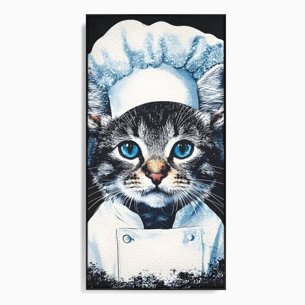 Tablou canvas cu tablou canvas cu pisica bucatar, in rama de aluminiu negru